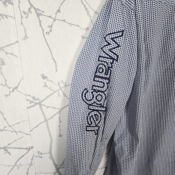 Wrangler Blue Printed Cotton Logo Embroidered Western Shirt - Picture 4 of 7